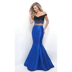 Blush Prom Blue Beaded 2-Piece Mermaid Gown Size 8